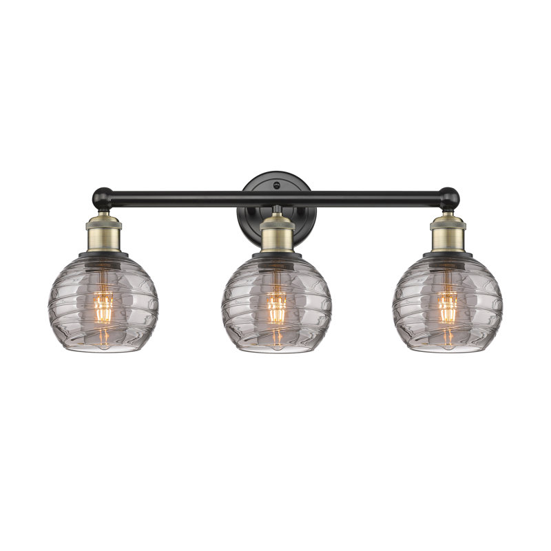 Cambria 3 - Light Dimmable Vanity Light, Matte Black/Antique Brass, Light Smoke