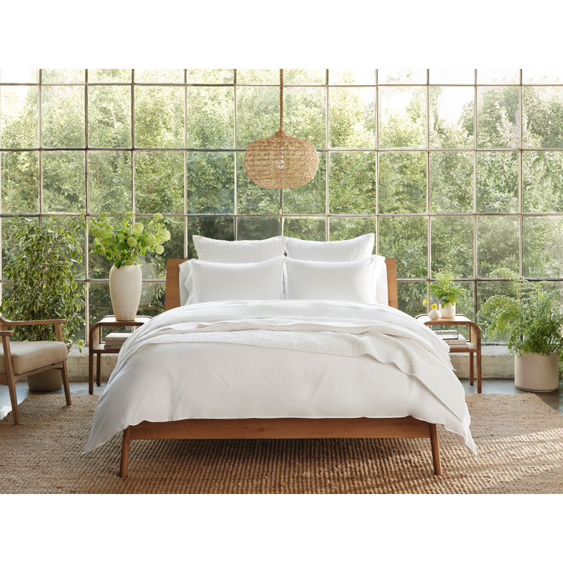Housse de couette en percale organique froissé, Housse de couette pour lit simple, Blanc alpin