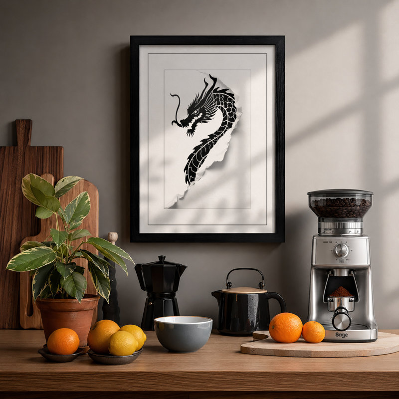 Inked Dragon Japandi - Print, A1 - 84.1 x 59.4 cm, Black