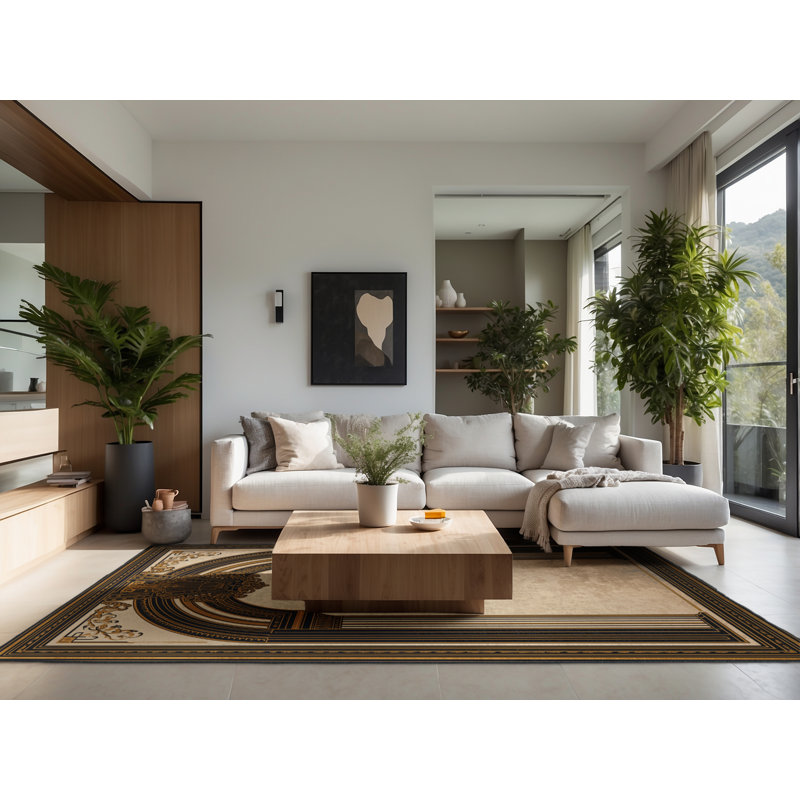 Soft Plush Estep New Years Modern & Contemporary Abstract Area Rug in Brown – Black Binding, 8x12
