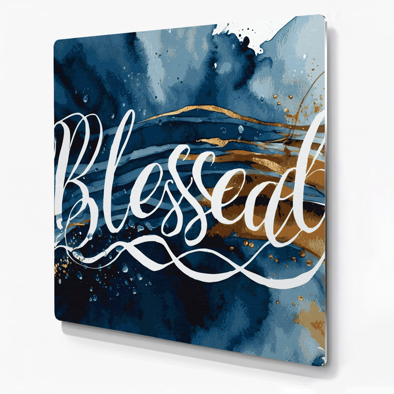Thanksgiving Blessed script designs Gray Metal Wall Art, 144" H x 144" W x 0.05" D