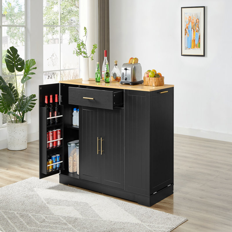 Îlot de cuisine avec tiroir, tablettes réglables et poubelle Prow, Black