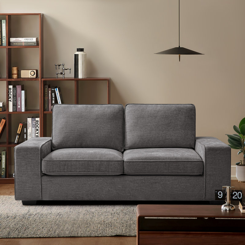 Vroni 71.6'' Upholstered Chenille Loveseat Square Arms Sofa Modern Style Couch with Detachable Sofa Cover, Dark Gray Canvas