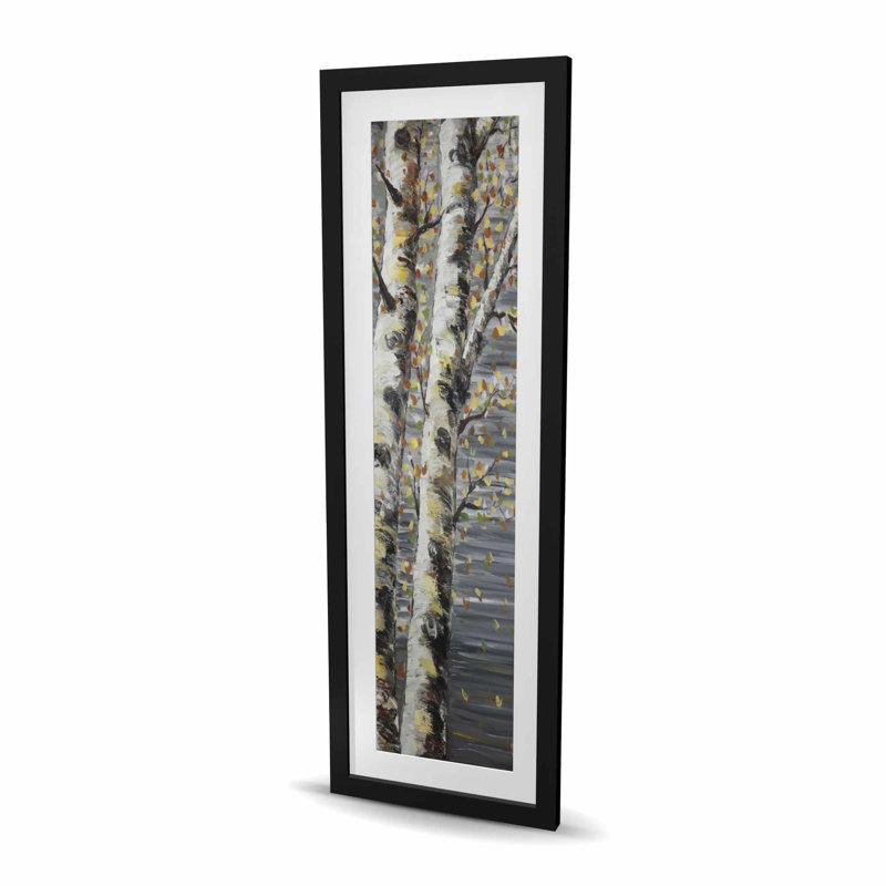 «Budding White Birches - Seasons», reproduction d'art encadrée, H 48 po x l 16 po, Noir