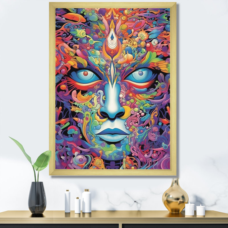 Symbole bouddhiste yeux du dieu qui voit tout - impression, 32" H x 16" W, Gold Picture Framed