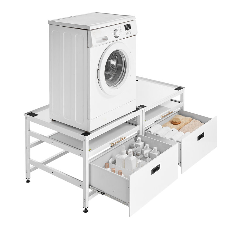 Laundry Pedestal, 22.6 in Height, 29 x 29 in Washer and Dryer Pedestals with Pull-out Tray and Storage Space, 800 lbs Load Capacity, Non-Slip Feet Washing Machine Stand Universal, White