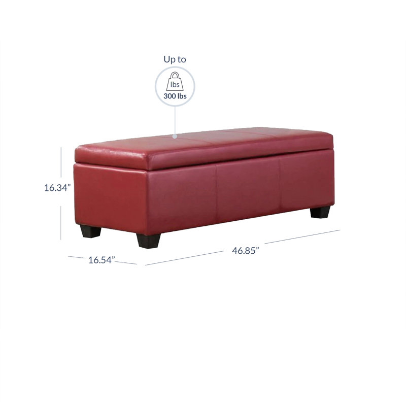 Aiyahna 46.85" Wide Rectangle Upholstered Storage Ottoman, Red Faux Leather