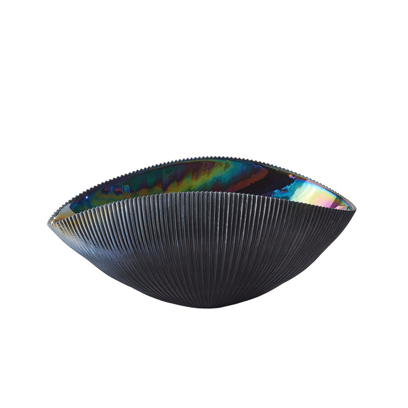 Pleated Bowl-Black, 7" H x 16" W x 11" D