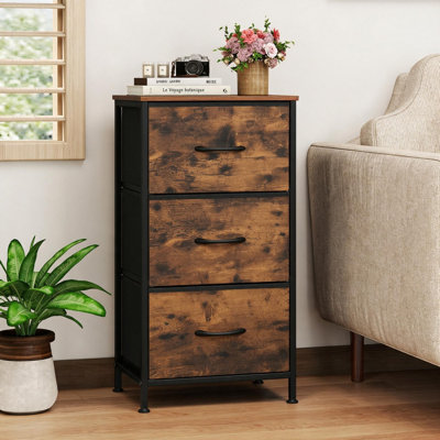 Commode/table de chevet autoportante en tissu avec tiroirs spacieux et structure en métal