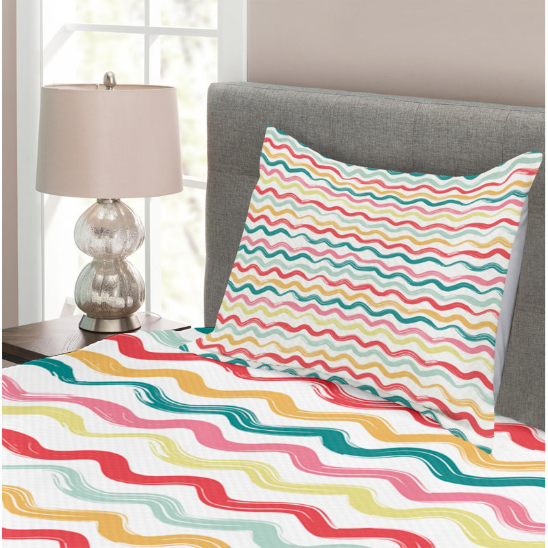 Modern & Contemporary Polyester Chevron / Zig Zag Coverlet, Twin Coverlet + 1 Sham