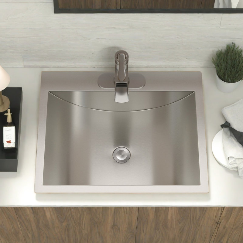 Lavabo de salle de bain en acier inoxydable 21 po x 17 po avec bonde escamotable - construction, évier à finition nano, résistance supérieure