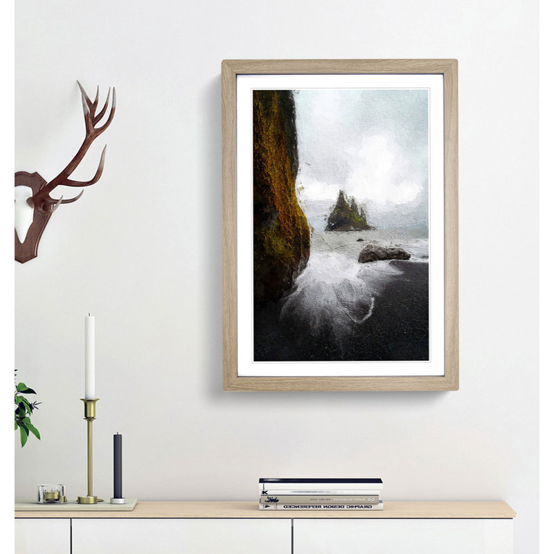 Ocean View from Black Sand Beach Iceland - Framed Print, 36cm H x 27cm W x 2cm D, Oak Framed
