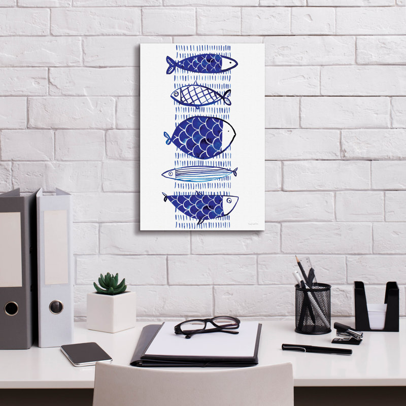 «High Fish Dunes», art bleu sur toile «Blue Fish 1» par Mercedes Lopez, H 18 po x l 12 po x P 0,75 po