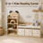 Kids 2-in-1 Wooden Reading Nook  with Cushion, 3-Tier Kids Bookshelf Storage Organizer with 3 Fabric Storage Bins, Cute Bear Design, Natural Wood Finish for Bedroom Playroom