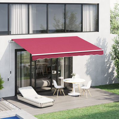 Auvent de balcon 10 pi x 8 pi, pare-soleil avec résistance à l'eau, cadre en aluminium et rétraction manuelle, rouge pour patio, terrasse, auvent de terrasse pour jardin - tissu, fonctionnement, balcon de patio,