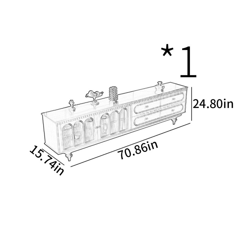 Meuble télé de style français rétro, 24,8 po H x 70,87 po L x 15,74 po P