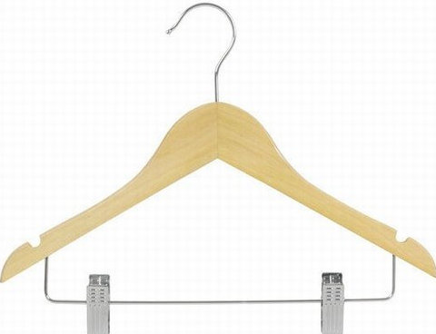 Cintre de costume plat en bois avec pince pour costume / manteau, Naturel