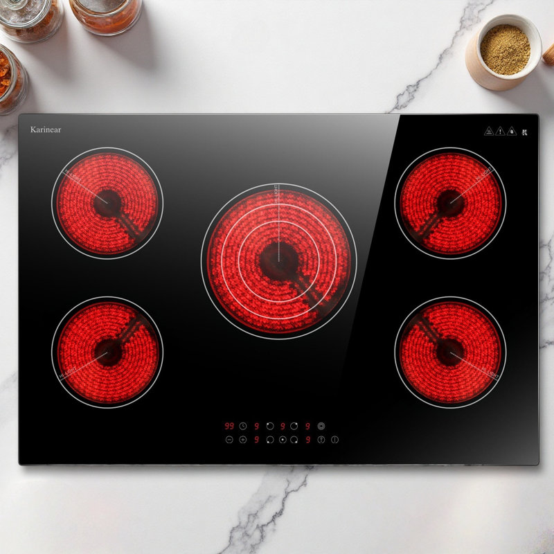 Karinear 5 Burners Electric Stove Top, 30 Inch Electric Cooktop with Triple Ring Expandable Burner, 6900W High Power Ceramic Stovetop, 220-240V Hardwired