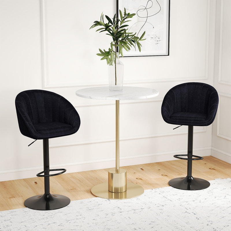 Swivel Upholstered Adjustable Height Counter Stool with Metal Frame, Black/Velvet