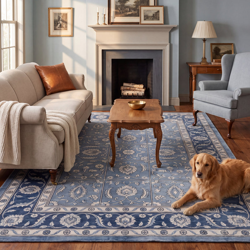 Tapis Thicket2 style persan traditionnel audacieux bleu gris crème, lavable en machine, antidérapant, à poils courts, pour intérieur et extérieur, adapté aux animaux domestiques, idéal pour salon, chambre, salle à manger, entrée, couloir, bureau