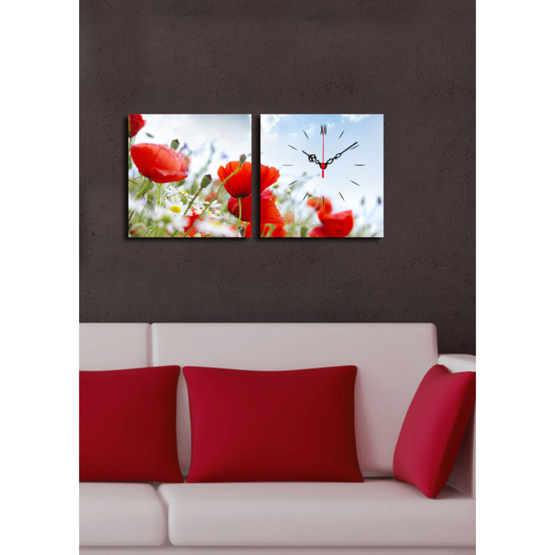 Horloge murale élégante en toile décorative (2 pièces), 23,6 po x 23,6 po | 100% toile de suède avec cadre 100% bois, épaisseur: 1,2 po | Décoration intérieure unique, parfaite pour les salons et les bureaux
