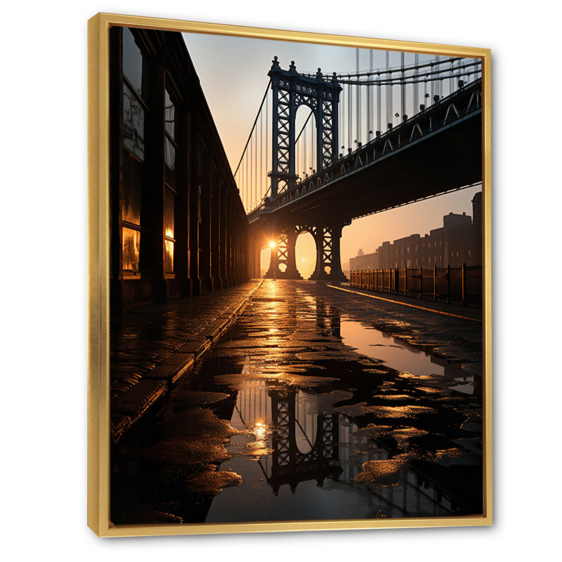«Leiyana Black Bridge Suspension in Shadows», reproduction sur toile, H 20 po x l 12 po x P 1 po, Cadre flottant doré