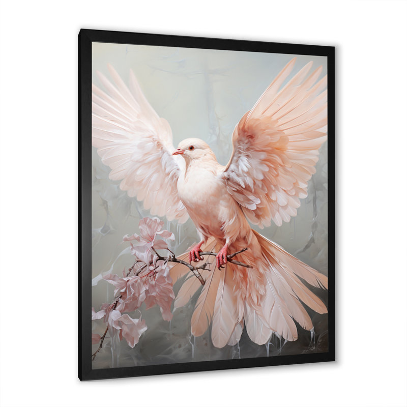 «Pink Dove Winged Messenger», reproduction sur toile encadrée, H 32 po x l 24 po x P 1 po, Cadre simple noir