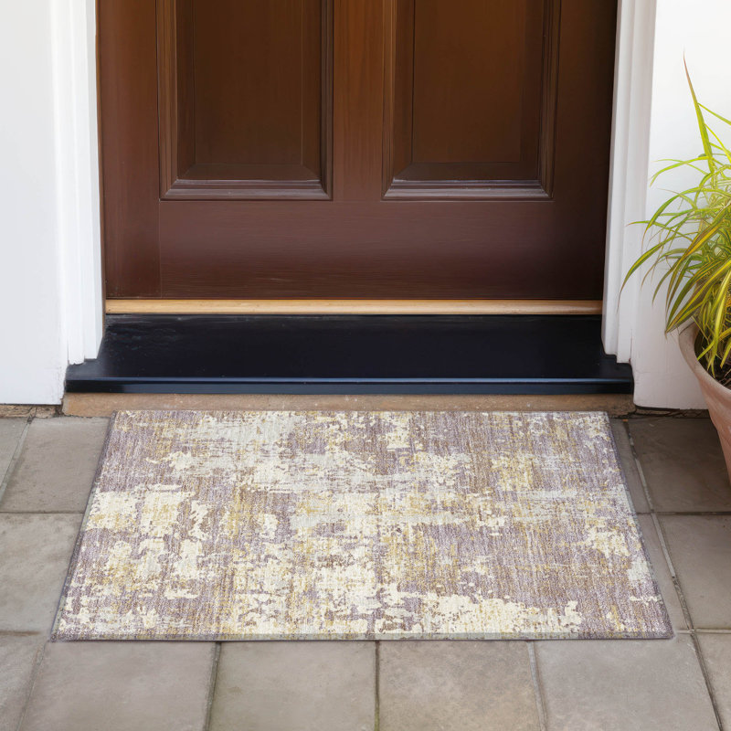 Lavender and Beige Abstract Washable Synthetic Rug