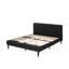 Lit tapissier contemporain très grand, bouton, plateforme de matelas à profil bas, lattes en fer, noir, pieds en bois franc, plateforme rembourrée, support solide pour les pieds-1294551987