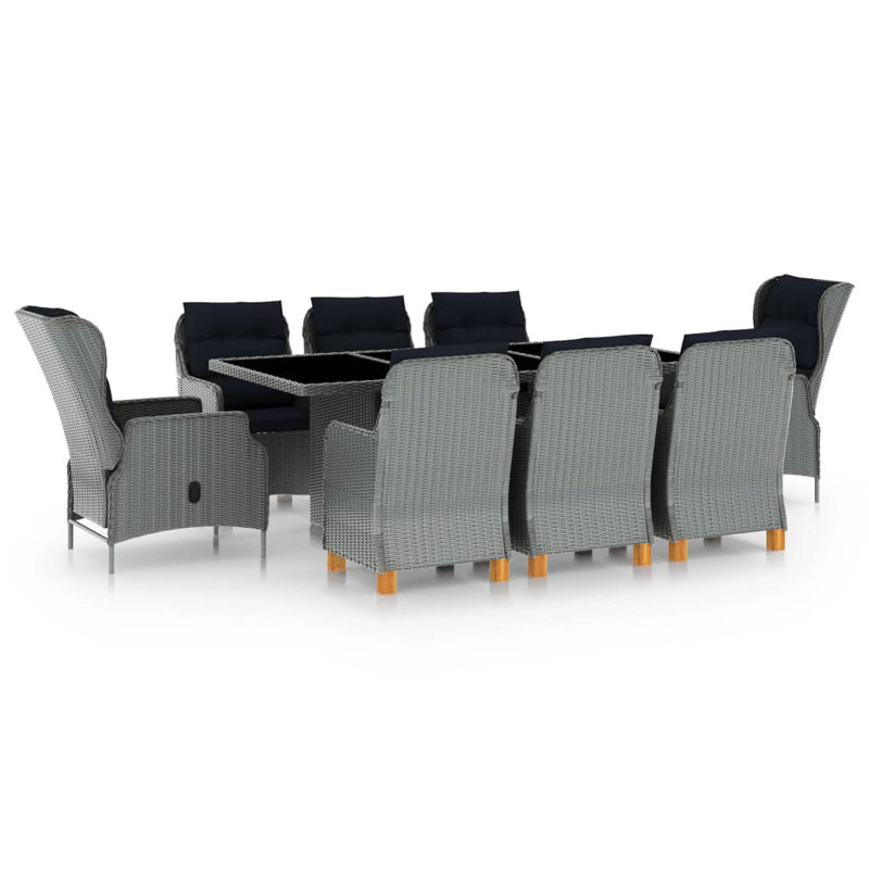 8 - Person Patio Dining Set with Rectangular Table, Light Gray/Black