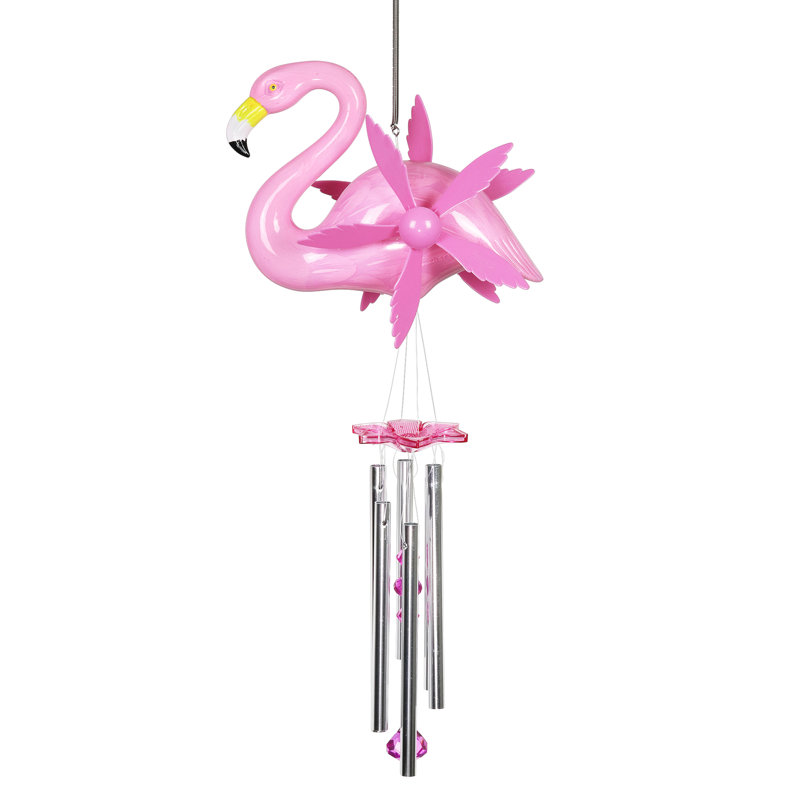 Large Pink Flamingo Wind Chime with Spinning Wings