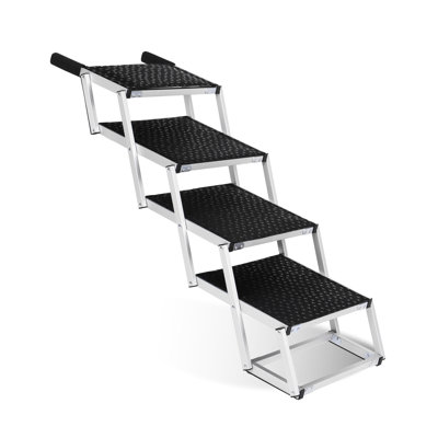 Escalier pliable pour chiens de grande taille et de grande taille, surface antidérapante, conception robuste, supporte 250 lb, facile à transporter, idéal pour les pique-niques en aluminium texturé avec empreintes de pattes, transport
