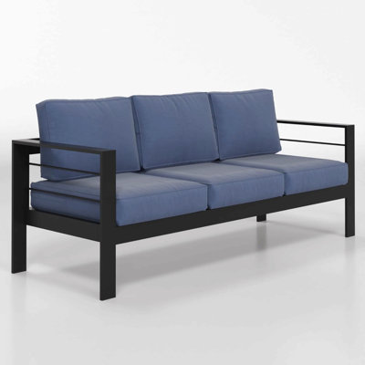 73" All-Weather Aluminum Patio Sofa, 3 Seat Outdoor Couch With Thick Cushions & Frame