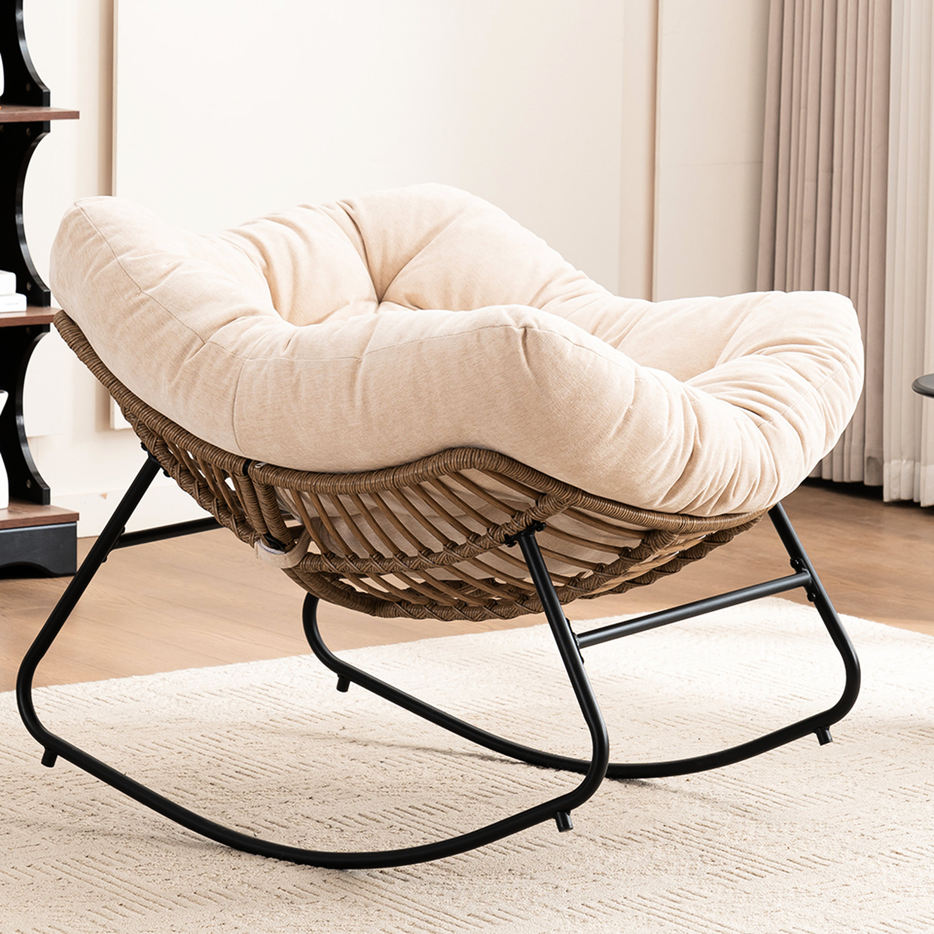 Bay Isle Home™ Beige Rocking Chair With Chenille Upholstery, Safe And ...