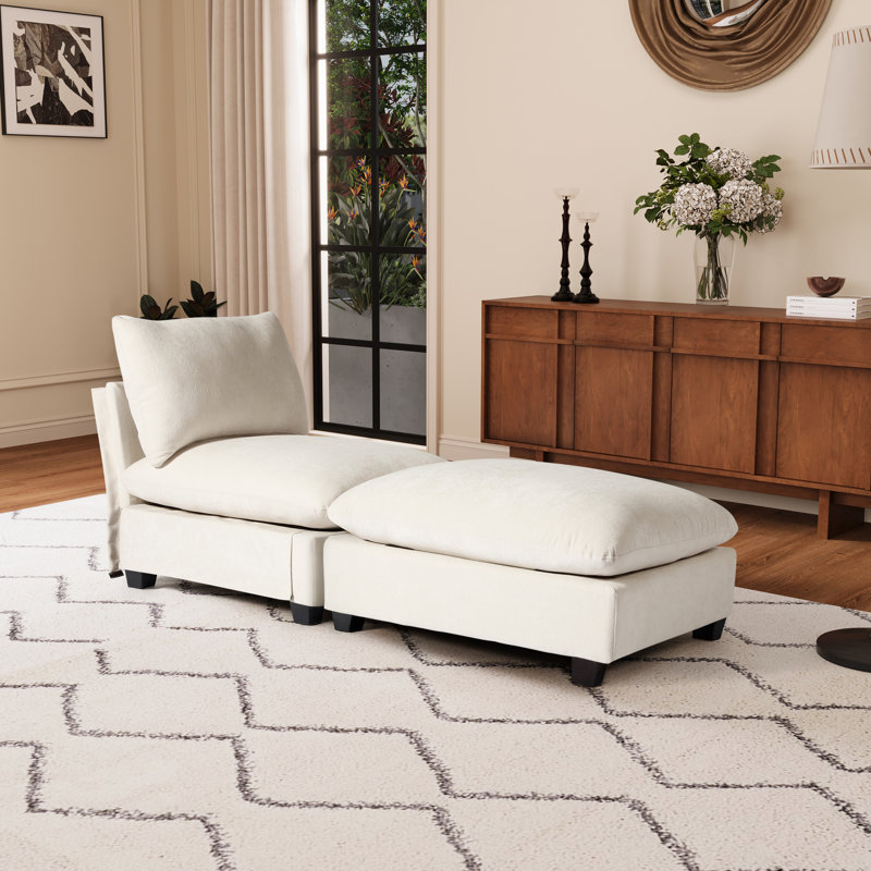 Canapé-lit simple en chenille avec repose-pieds Chenille, Crème, crème