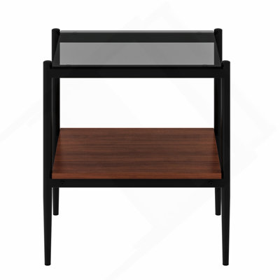 Ensemble de 2 tables de bout rectangulaires, plateau de table en verre trempé avec panneau de fibres à densité moyenne, table moderne pour le salon, verre gris