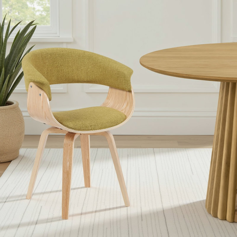 Krystyna Mid-Century Upholstered Dining Chair, Green, Oak Wood