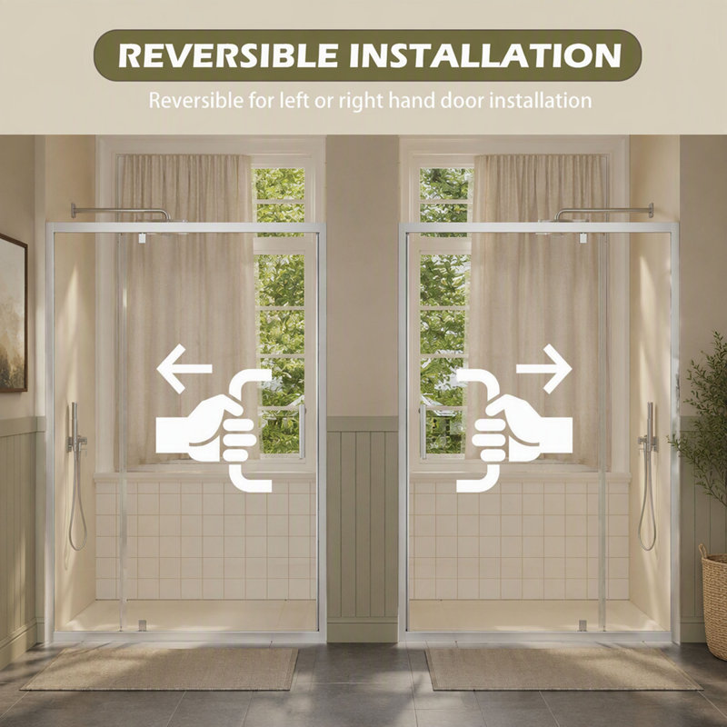 Porte de douche pivotante l 47 à 49 po x H 72 po, porte de douche en verre trempé clair de 1/4 po (6 mm) avec film d'explosion, revêtement Nano Easy-Clean, installation réversible