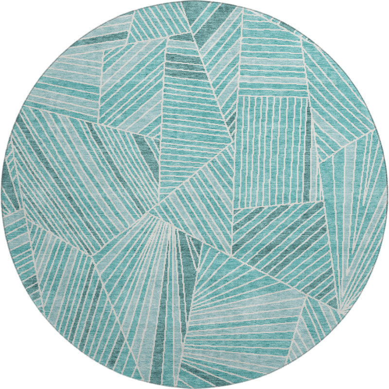 Premium Machine Washable Prisco Teal Rug, Round 8'
