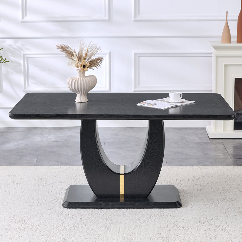 Table de salle à manger rectangulaire, table moderne avec base en U, H 30 po x L 63 po x l 37 po, Bois noir