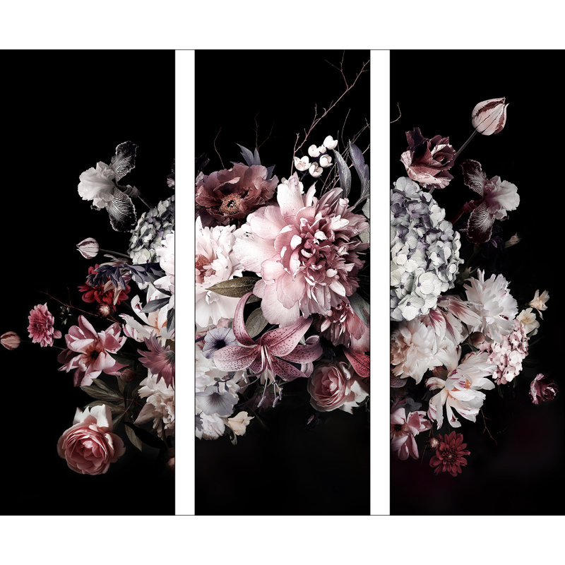 Baroque Flowers IX - 3 Piece No Frame Set on Float Glass