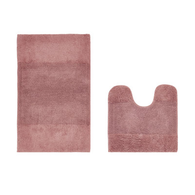 Makaylynn Premium 100% Cotton 2 Piece Bath Rug Sets with Non-Slip Backing, Machine Washable, Luxurious Solid Pattern Super Absorbent & Tufted Weave Bath Mat for Bathroom, Shower, and Tub