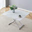  Table relevable avec plateau en panneau de fibres à densité moyenne de 0,8 po et pieds en métal argenté, bureau moderne pour la salle à manger ou le bureau, blanc et argent