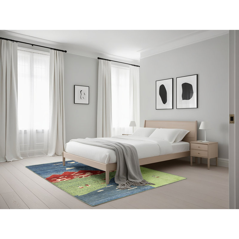 Tapis de zone vert/rouge contemporain Guillotte, Rectangle 5 pi x 7 pi
