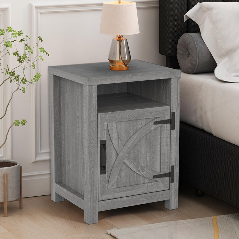 40cm W Solid Wood Bedside Table, Grey