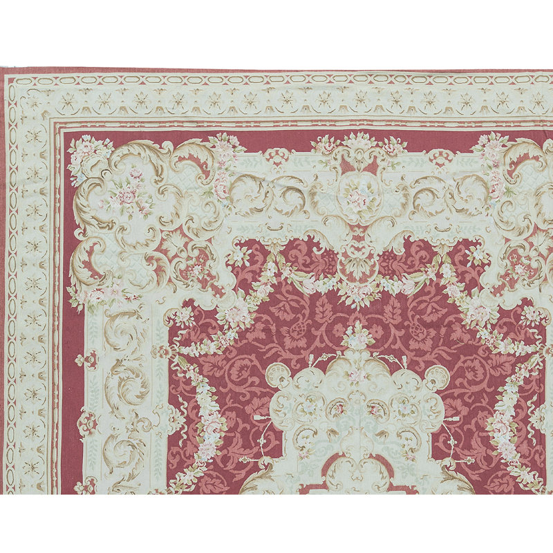 Hand-Knotted High-Quality Rose and Green Area Rug