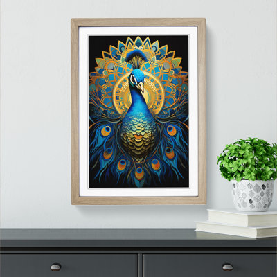 Peacock Geometric - Single Picture Frame Print on Wood