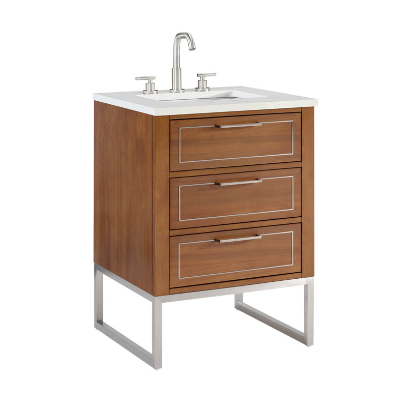 Markham 24'' W Single Vanity, Universal Calacatta Quartz, Brushed Nickel, Walnut
