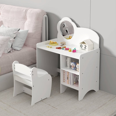 Table de coiffeuse pour enfants avec miroir et chaise, bureau de maquillage pour enfants avec tablettes de rangement, table d'étude et d'activité pour filles et garçons, mobilier de chambre de salle de jeux