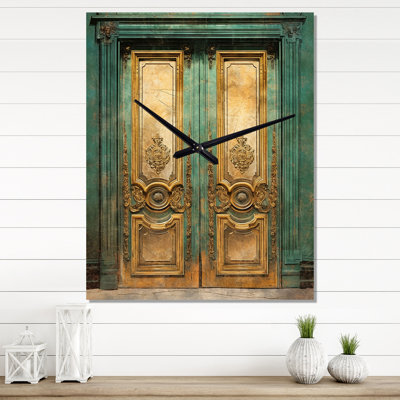 Old Wooden Door With Carvings In Paris, France VI - Vintage Wall Clock